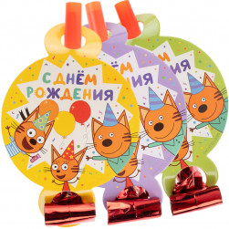 Карнавальные язычки гудки, Три Кота, Играем вместе, Желтый, 11 см, 6 шт. в упак.