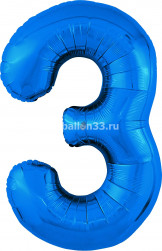 Шар (40''/102 см) Цифра, 3 Slim, Синий, 1 шт. в уп.