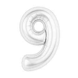 Шар (40''/102 см) Цифра, 9 Slim, Белый блеск, 1 шт. в уп.