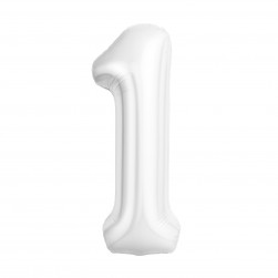 Шар (40''/102 см) Цифра, 1 Slim, Белый блеск, 1 шт. в уп.