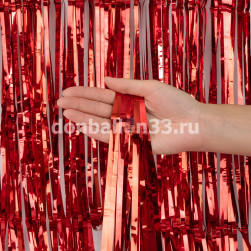 Занавес Дождик Красный, Металлик, 100*200 см, 1 шт.