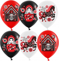 Шар (12''/30 см) Русские мотивы, Ассорти, пастель, 1 ст, 25 шт.