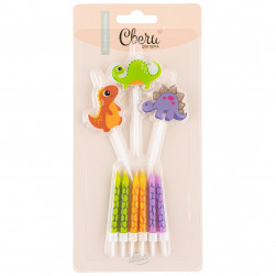 Свечи Фигура, Динозаврики, Ассорти, 6 см, 9 шт. с держат.