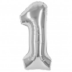 Шар (40''/102 см) Цифра, 1, Серебро, Металлик, 1 шт. в уп.