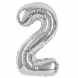 Шар (40''/102 см) Цифра, 2, Серебро, Металлик, 1 шт. в уп.