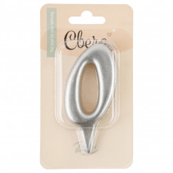 Свеча Цифра, 0 Овал, Серебро, Металлик, 7 см, 1 шт.
