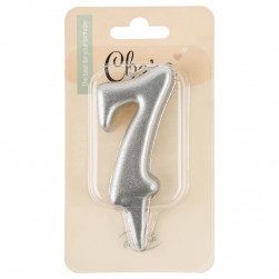 Свеча Цифра, 7 Овал, Серебро, Металлик, 7 см, 1 шт.