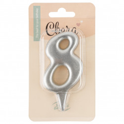 Свеча Цифра, 8 Овал, Серебро, Металлик, 7 см, 1 шт.