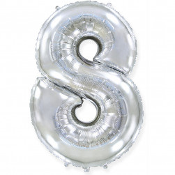 Шар (40''/102 см) Цифра, 8, Серебро, 1 шт. в уп.