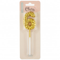 Свеча Цифра, 6 Кристалл, Золото, Металлик, 3,5*4,5 + 7 см, 1 шт. с держат.