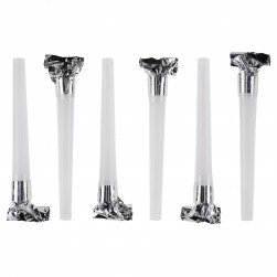 Карнавальные язычки гудки, Шумчики, Белый/Серебро, 11 см, 6 шт. в упак.