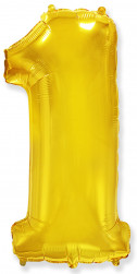 Шар (40''/102 см) Цифра, 1, Золото, 1 шт.