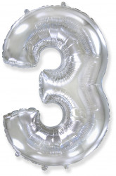 Шар (40''/102 см) Цифра, 3, Серебро, 1 шт.