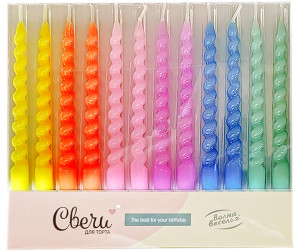 Свечи Яркие спирали, Ассорти, 0,7*8 см, 12 шт.