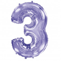 Шар (40''/102 см) Цифра, 3, Сиреневый, 1 шт. в уп.