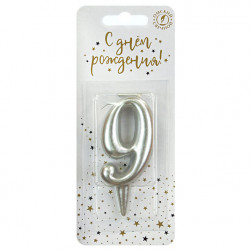 Свеча Цифра, 9, Серебро, 6 см, 1 шт.