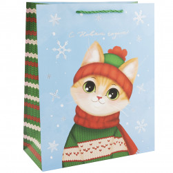 Пакет подарочный, 210гр, С Новым годом! (котик в шапочке), 70*50*20 см, 1 шт.