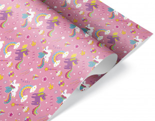 Упаковочная бумага 80гр (0,7*1 м) Милые единороги, Розовый, 10 шт.