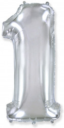 Шар (40''/102 см) Цифра, 1, Серебро, 1 шт. в уп.