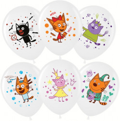 Шар (12''/30 см) Три Кота, Играем вместе, Белый, пастель, 1 ст, 25 шт.