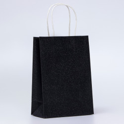 Пакет подарочный бумажный с глиттером чёрный, 15×8×21 см