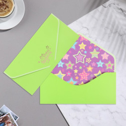 Конверт для денег "С Днем Рождения!" зеленый фон, бархат, тиснение, 19х9 см 9743603