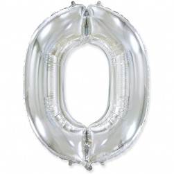 Шар (40''/102 см) Цифра, 0, Серебро, 1 шт. в уп.