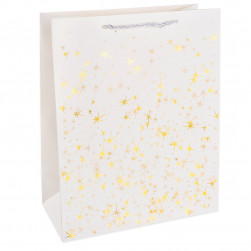 Пакет подарочный, 210гр, Тысячи созвездий, Дизайн №4, Белый/Золото, Металлик, 41*31*12 см, 1 шт.