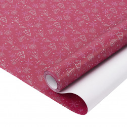 Упаковочная бумага, Крафт 60гр (0,68*10 м) Новогодние елочки, Красный, 1 шт.