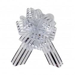 Текстильный бант Шар, Тонкие полосы, Серебро, Металлик, 15 см, 1 шт. в упак.