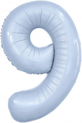 Шар (40''/102 см) Цифра, 9 Slim, Небесный, 1 шт. в уп.