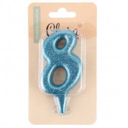 Свеча Цифра, 8 Овал, Синий, с блестками, 4*8 см, 1 шт.