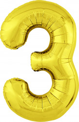 Шар (40''/102 см) Цифра, 3 Slim, Золото, 1 шт. в уп.