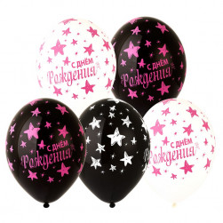 Шелкография пастель 14" ДР Звезды розов 25 шт