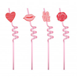 Трубочки для коктейлей (пластик), Романтика, Розовый, 4 шт. в упак.
