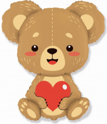 Шар (33''/84 см) Фигура, Плюшевый мишка с сердцем, 1 шт.