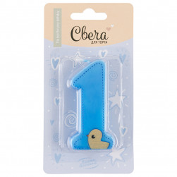 Свеча Цифра, 1 Утенок, Голубой, 7,5 см, 1 шт.