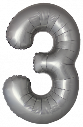 Шар (40''/102 см) Цифра, 3 Slim, Лунное Серебро, Матовый, 1 шт. в уп.