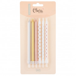 Свечи Стильный микс, Ассорти, Металлик, 0,7*11 + 1 см, 6 шт. с держат.