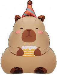 Шар (27''/69 см) Фигура, Капибара с тортиком, 1 шт. в уп.