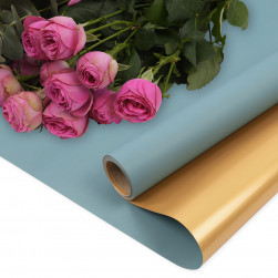 Упаковочная пленка 65мкр (0,57*10 м) Двухцветная, Тиффани/Золото, Матовый, 1 шт.