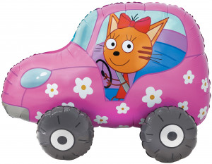 Логотип «Шар (29''/74 см) Фигура 3D, Три Кота, Карамелька в машинке, 1 шт. в уп.»