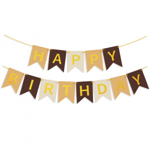 Логотип «Гирлянда Флажки, Happy Birthday, Бежевый микс/Золото, Металлик, 500 см, 16*12 см, 1 упак.»