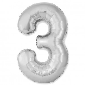 Логотип «Шар (40''/102 см) Цифра, 3 Slim, Серебро, 1 шт.»