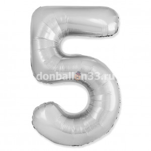 Логотип «Шар (40''/102 см) Цифра, 5 Slim, Серебро, 1 шт.»