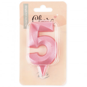 Логотип «Свеча Цифра, 5 Грани, Розовый, 7 см, 1 шт.»