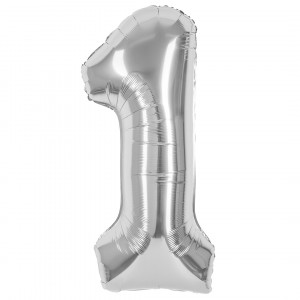 Логотип «Шар (40''/102 см) Цифра, 1, Серебро, Металлик, 1 шт. в уп.»