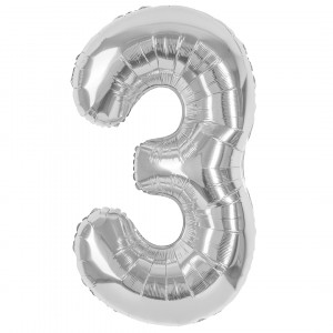 Логотип «Шар (40''/102 см) Цифра, 3, Серебро, Металлик, 1 шт. в уп.»