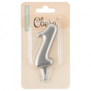 Логотип «Свеча Цифра, 1 Овал, Серебро, Металлик, 7 см, 1 шт.»