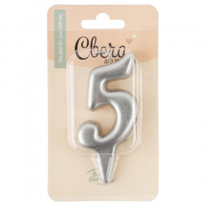 Логотип «Свеча Цифра, 5 Овал, Серебро, Металлик, 7 см, 1 шт.»